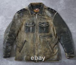 Veste en cuir noire usée Harley Davidson pour homme avec ailes et blason vintage, taille XL