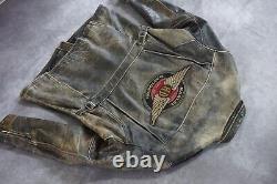 Veste en cuir noire usée Harley Davidson pour homme avec ailes et blason vintage, taille XL