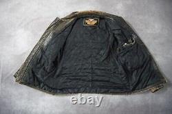 Veste en cuir noire usée Harley Davidson pour homme avec ailes et blason vintage, taille XL