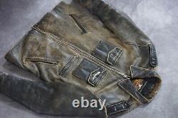 Veste en cuir noire usée Harley Davidson pour homme avec ailes et blason vintage, taille XL