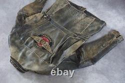 Veste en cuir noire usée Harley Davidson pour homme avec ailes et blason vintage, taille XL