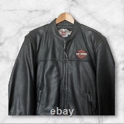 Veste en cuir pour hommes Harley Davidson Biker Bar Shield Bomber Varsity Noir Taille Large