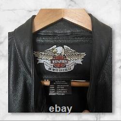 Veste en cuir pour hommes Harley Davidson Biker Bar Shield Bomber Varsity Noir Taille Large