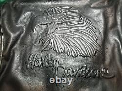 Veste en cuir vintage Harley Davidson 3XL Bar & Shield Biker Noir en relief