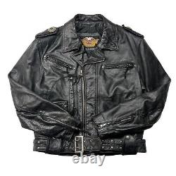 Veste en cuir vintage Harley Davidson pour homme L Bar & Shield Biker noir embossé