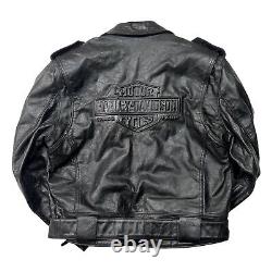 Veste en cuir vintage Harley Davidson pour homme L Bar & Shield Biker noir embossé