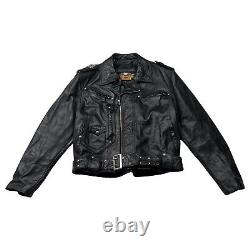 Veste en cuir vintage Harley Davidson pour homme L Bar & Shield Biker noir embossé