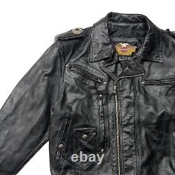 Veste en cuir vintage Harley Davidson pour homme L Bar & Shield Biker noir embossé