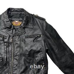 Veste en cuir vintage Harley Davidson pour homme L Bar & Shield Biker noir embossé