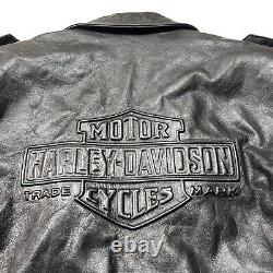 Veste en cuir vintage Harley Davidson pour homme L Bar & Shield Biker noir embossé