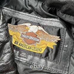 Veste en cuir vintage Harley Davidson pour homme L Bar & Shield Biker noir embossé