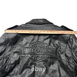 Veste en cuir vintage Harley Davidson pour homme L Bar & Shield Biker noir embossé