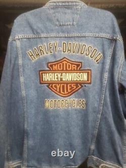 Veste en jean en coton bleu Harley Davidson pour homme, taille 2XL, avec boutons et écusson bar shield.