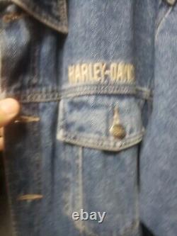 Veste en jean en coton bleu Harley Davidson pour homme, taille 2XL, avec boutons et écusson bar shield.