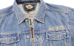 Veste en jean en coton bleu Harley Davidson pour homme taille XL Tall XLT avec blason en forme de barre