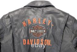 Veste femme Harley Davidson L en cuir noir avec poches Pathway, fermeture éclair bar shield vintage