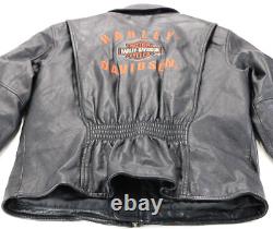 Veste femme Harley Davidson L en cuir noir avec poches Pathway, fermeture éclair bar shield vintage