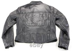 Veste femme Harley Davidson S en cuir noir avec ventilations, fermeture éclair, blason vintage vtg