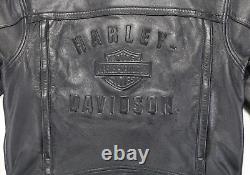 Veste femme Harley Davidson S en cuir noir avec ventilations, fermeture éclair, blason vintage vtg