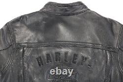 Veste femme Harley Davidson S en cuir noir avec ventilations, fermeture éclair, blason vintage vtg