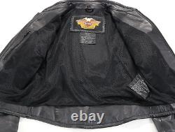 Veste femme Harley Davidson S en cuir noir avec ventilations, fermeture éclair, blason vintage vtg