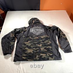 Veste imperméable Harley Davidson pour hommes 3XL noir camouflage Bar Full Zip Shield Biker