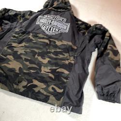 Veste imperméable Harley Davidson pour hommes 3XL noir camouflage Bar Full Zip Shield Biker