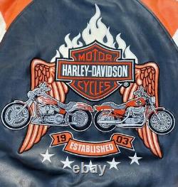 Veste moto en cuir Vintage Harley Davidson pour homme avec logo Bar & Shield en flammes / SM