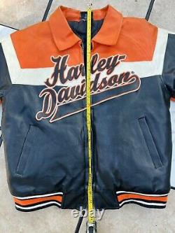 Veste moto en cuir Vintage Harley Davidson pour homme avec logo Bar & Shield en flammes / SM