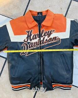 Veste moto en cuir Vintage Harley Davidson pour homme avec logo Bar & Shield en flammes / SM