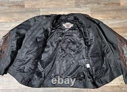 Veste pour homme Harley Davidson taille L en nylon noir avec des flammes, le logo Bar Shield, pour rouler en moto, fermeture éclair.