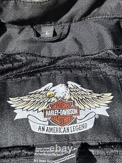 Veste pour homme Harley Davidson taille L en nylon noir avec des flammes, le logo Bar Shield, pour rouler en moto, fermeture éclair.