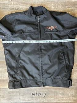 Veste pour homme Harley Davidson taille L en nylon noir avec des flammes, le logo Bar Shield, pour rouler en moto, fermeture éclair.