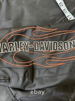 Veste pour homme Harley Davidson taille L en nylon noir avec des flammes, le logo Bar Shield, pour rouler en moto, fermeture éclair.