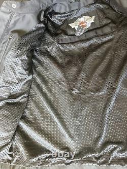 Veste pour homme Harley Davidson taille L en nylon noir avec des flammes, le logo Bar Shield, pour rouler en moto, fermeture éclair.