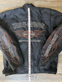 Veste pour homme Harley Davidson taille L en nylon noir avec des flammes, le logo Bar Shield, pour rouler en moto, fermeture éclair.