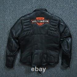 Veste vintage Harley Davidson pour femme 38 en cuir noir doublé avec logo Bar Shield Moto