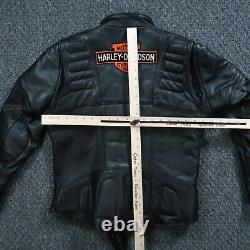 Veste vintage Harley Davidson pour femme 38 en cuir noir doublé avec logo Bar Shield Moto