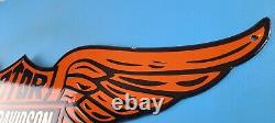 'Vintage 35 Harley Davidson Motorcycle Porcelain Gas Bike Bar & Shield Logo Sign' would be translated to: 'Enseigne vintage en porcelaine pour moto à essence Harley Davidson 35 avec logo Bar & Shield'