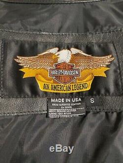 Vintage Harley Davidson En Cuir Noir De Base Skins Bar Shield Jacket Petit Euc