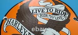 Vintage Harley Davidson Moto Porcelaine Gaz Bike Bar Shield Bald Eagle Signe