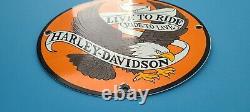 Vintage Harley Davidson Moto Porcelaine Gaz Bike Bar Shield Bald Eagle Signe
