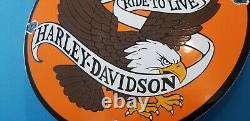 Vintage Harley Davidson Motorcycle Porcelain Gas Bike Bar Shield Bald Eagle Signe
