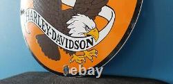 Vintage Harley Davidson Motorcycle Porcelain Gas Bike Bar Shield Bald Eagle Signe