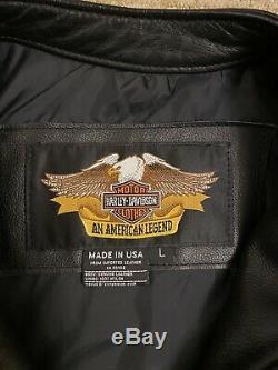 Vintage Hommes Harley Davidson Veste En Cuir L Café Noir Basic Skins Bar Shield