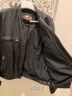Vintage Hommes Harley Davidson Veste En Cuir XL Café Noir Basic Skins Bar Shield