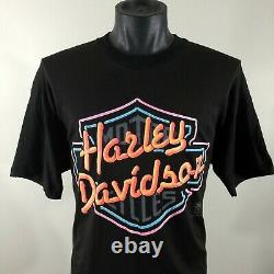 Vtg 80s Harley Davidson Bar & Shield Neon Sign T-shirt Big Bike Shop Ohio XL Tee