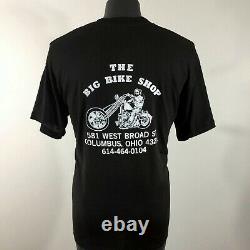 Vtg 80s Neon Harley Davidson Bar & Shield Signe T-shirt Big Bike Shop Ohio XL Tee