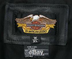 Vtg Des Femmes De Cuir Harley Davidson Veste XL Noir De Base Skins Snap Shield Bar Nwt
