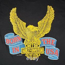 Vtg Harley Davidson Born In The USA S T Shirt Single Stitch Eagle Bar Shield 80s